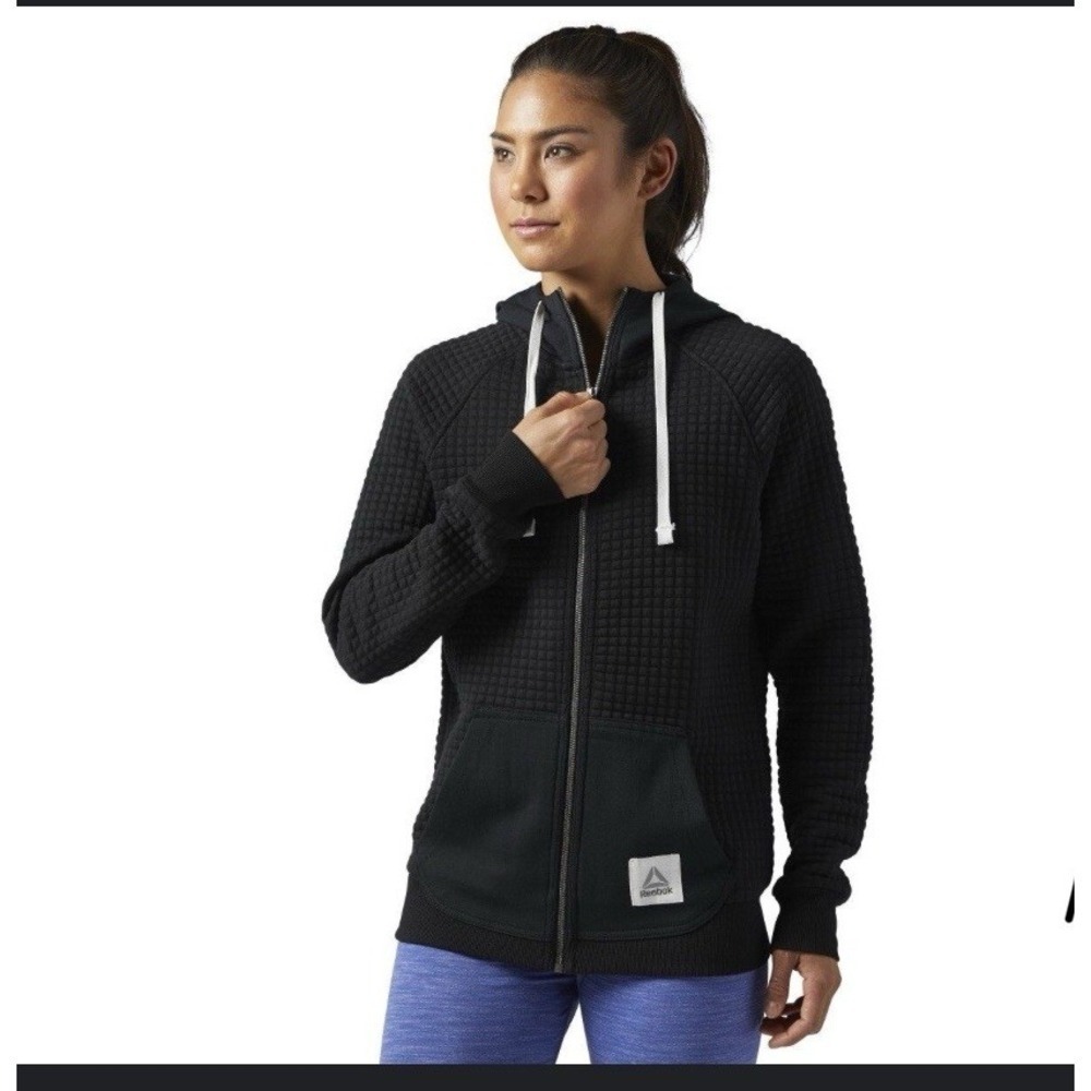 REEBOK Essentials Women's Quilted Full Zip Hoodie - Black Size 2XL Cotton